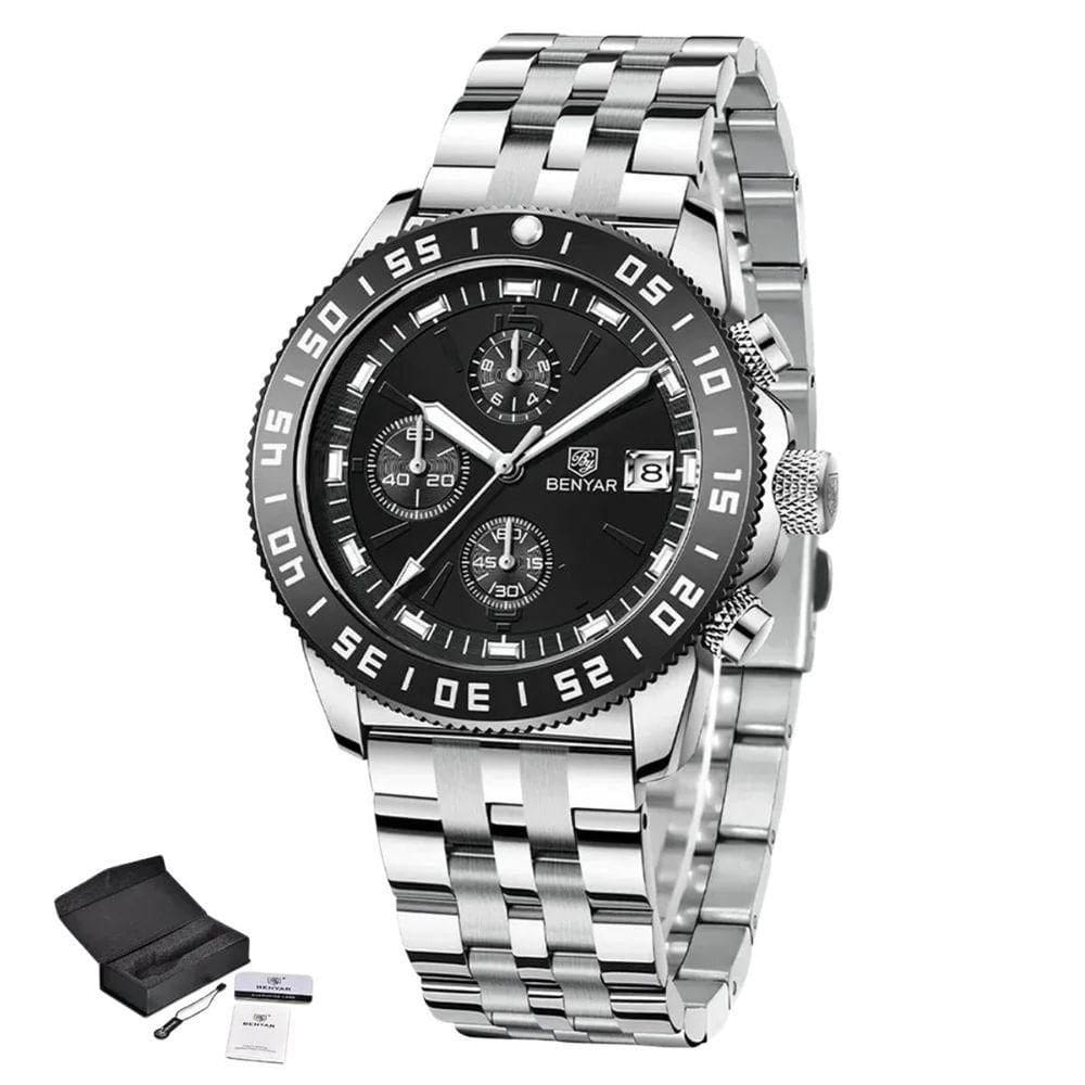 Relógio Marca Superior De Luxo Quartzo Benyar Aço Inoxidável Cinza