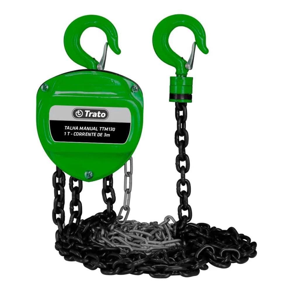 2X Talha Manual 1 Tonelada 1000 Kg Com Corrente 3 Metros Tra