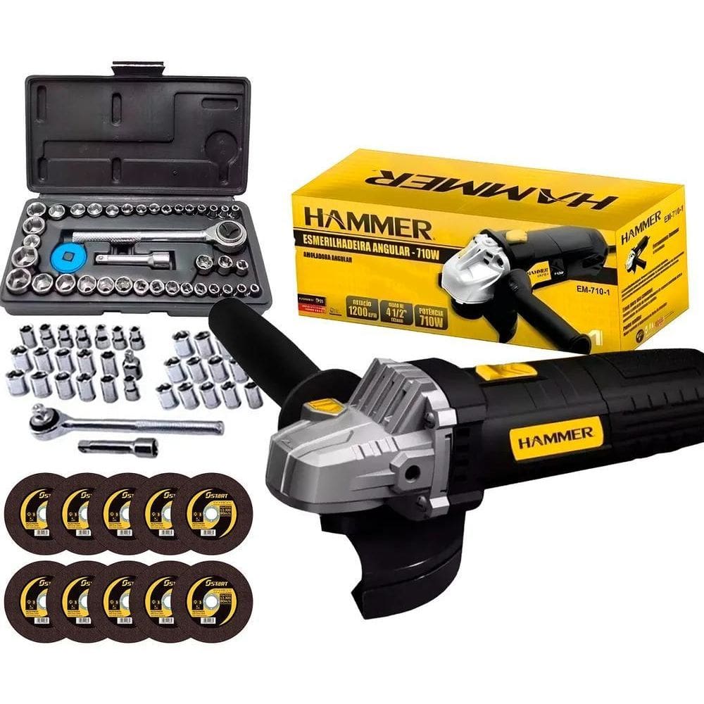 Kit Esmerilhadeira Angular Profissional 4.1/2 Com Acessórios