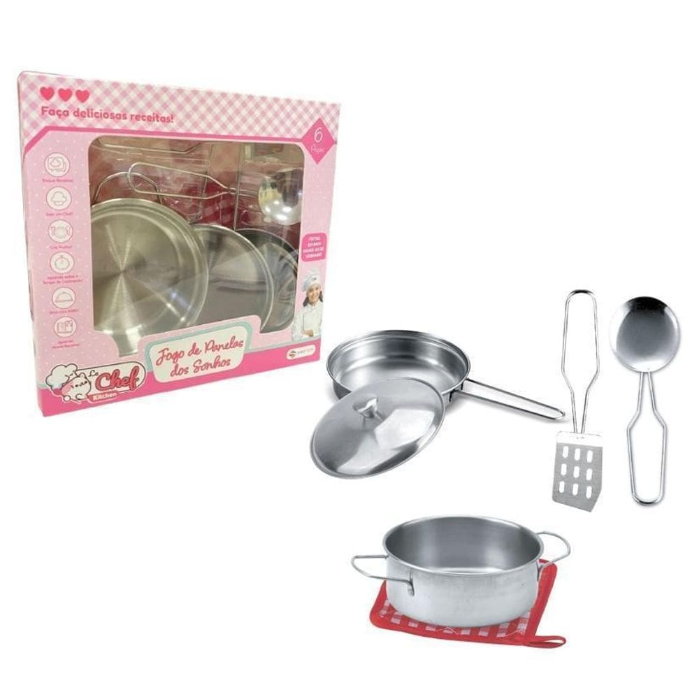 Jogo De Cozinha Infantil Panelinhas Inox 6 Peças Shiny Toys