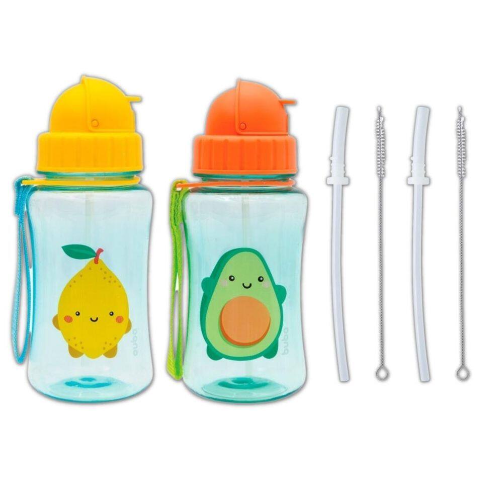 Kit 2 Garrafinhas Infantil 400 Ml Buba 2 Canudos Extra