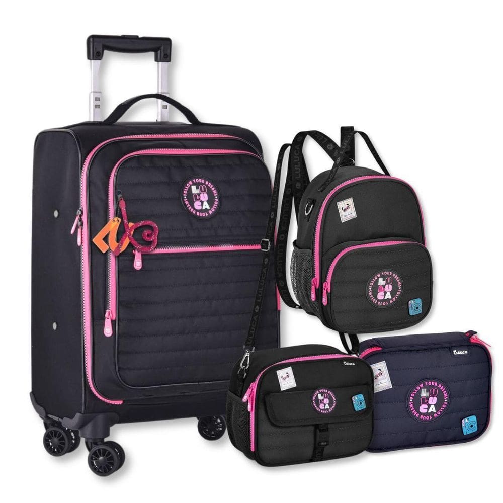 Kit Mala Luluca Escolar Com Mochila 02 Lancheiras E Estojo