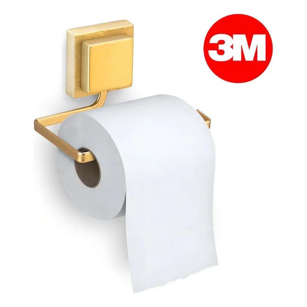 2X Porta Rolo De Papel Higiênico Dourado Com Fixação Adesiva