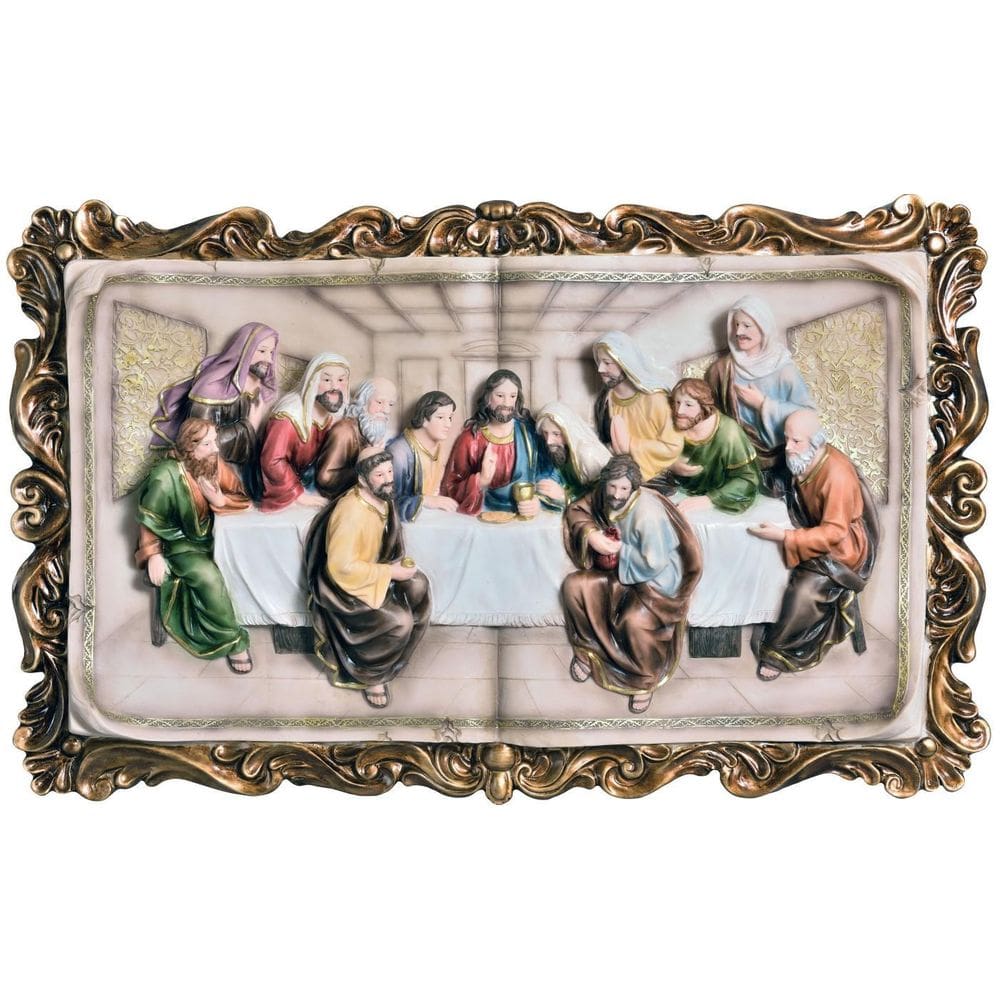 Quadro Santa Ceia Páscoa Moldurado Colorido 73Cm