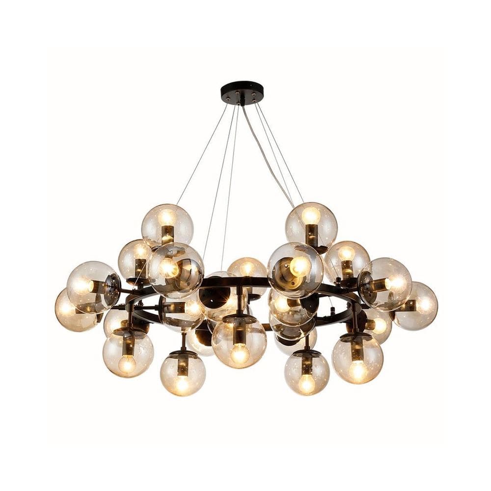 Lustre Pendente Cúpula De Vidro Estrutura Preta 25 Lâmpadas