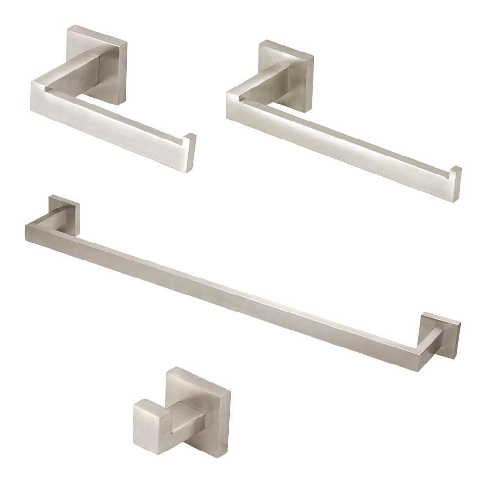 Kit Acessórios Banheiro Inox Escovado Quadrado 4 Peças Inox