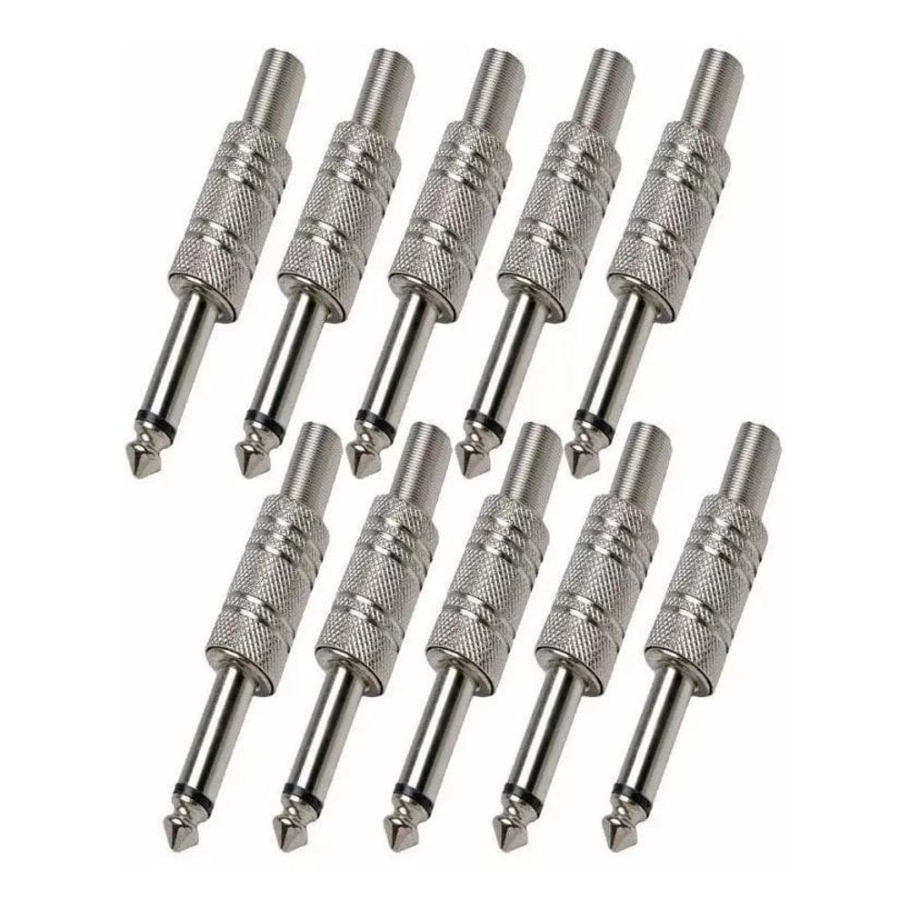 2X Kit 10 Plug P10 Conector Mono Metalico Guitarra Violão Ba