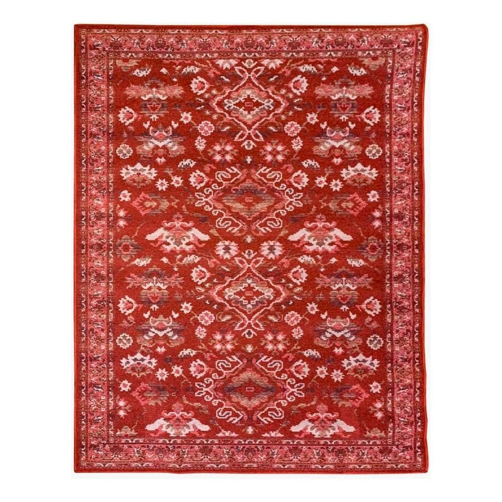 Tapete Sala Oriental 100X150 Cm Vermelho Tipo Belga Sem Pelo