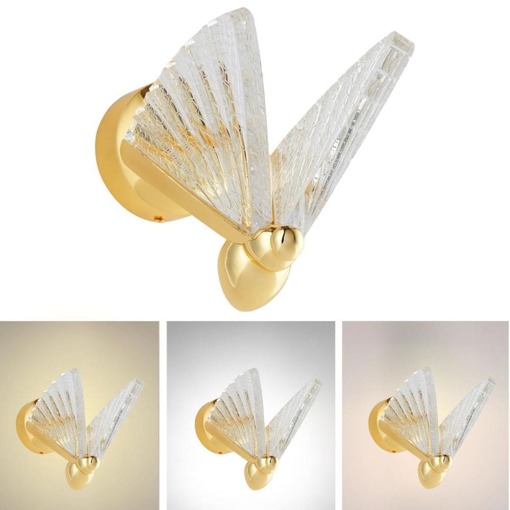 Luminária Arandela Parede 24Cm Borboleta Dourada 7 Watts 3