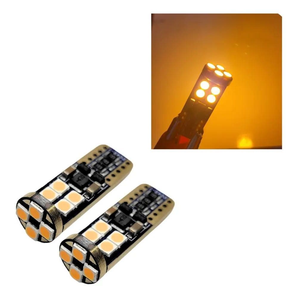 Pingo Led T10 2Pçs Esmagadinha Canbus Ambar Lanterna Farol