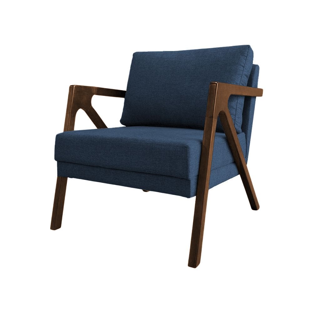 Poltrona Mona Monique Luxo Base Madeira Maciça Natural Linho Azul