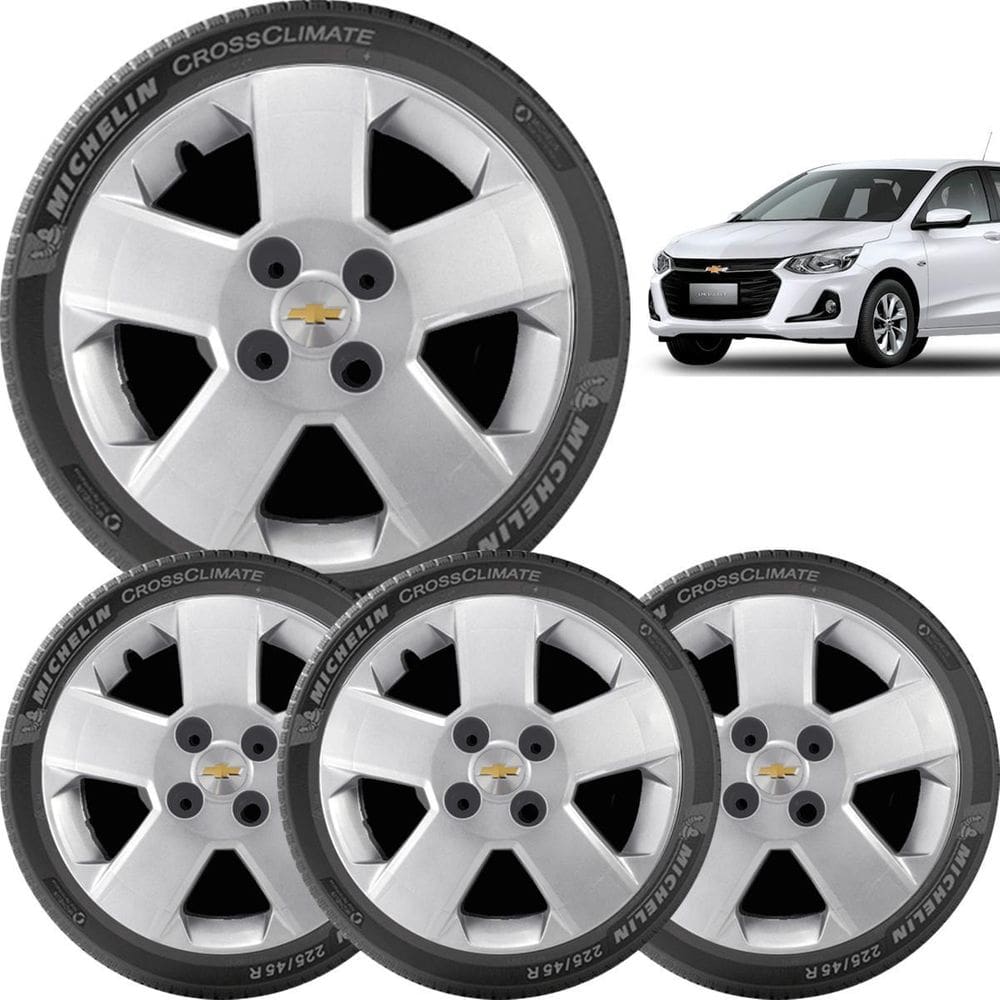 4X Calota Gm Prisma Corsa Onix Aro 14 Com Emblema 087Cb