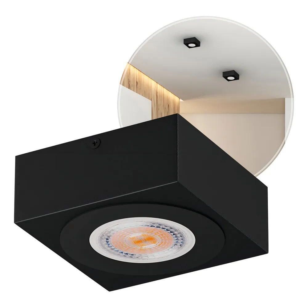 2X Spot Slim Sobrepor Preto Led 7W Quente Em Alumínio Teto B