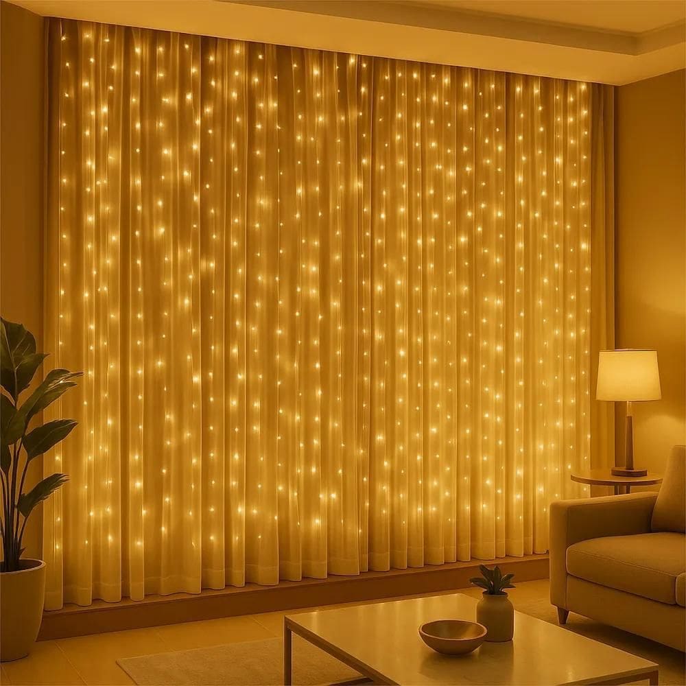 2X Cortina 300 Leds Branco Quente Fixa E Pisca 3X2 Festa Eve