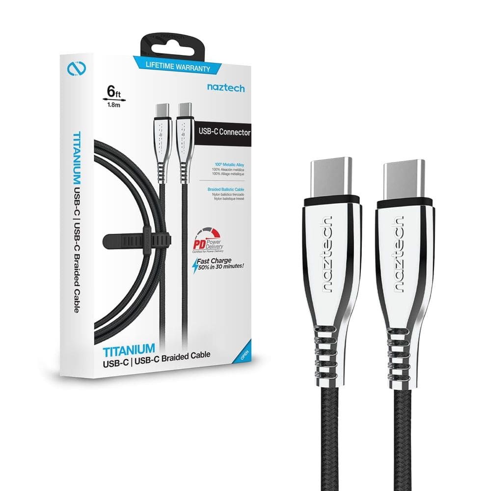 Cabo de carregador Naztech Titanium USB-C para USB-C 1,8 m preto