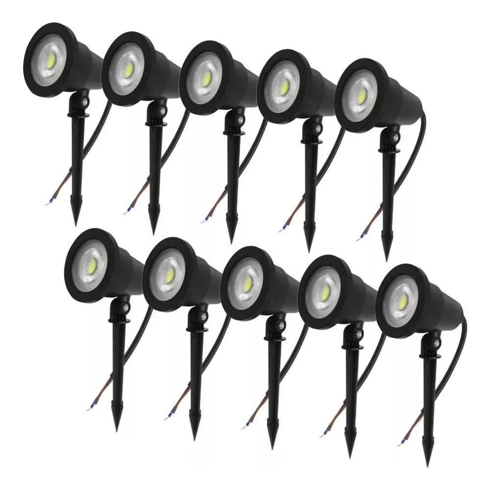 2X Kit 10 Luminária Espeto Jardim Cob Led 3W Prova D`Água Co