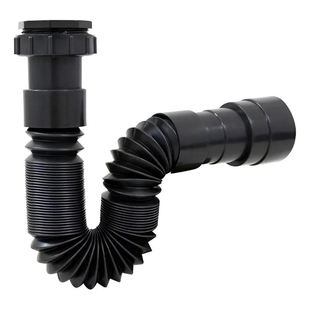 2X Sifão Flexível Para Pia De Cozinha Banheiro Pvc Preto Pad