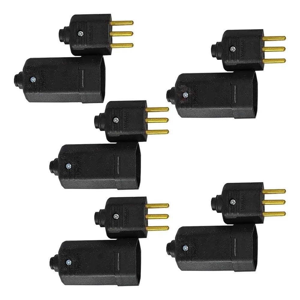 2X Kit 10Pçs- Tomada Fêmea E Plugue Macho Com 3 Pinos 10A Pr
