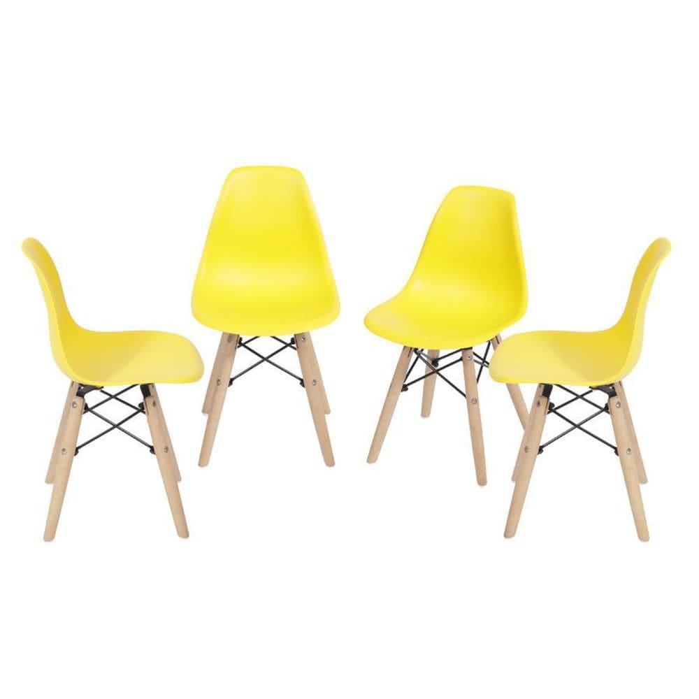 Kit 04 Cadeiras Boxbit Infantil Dkr Eames Pp Amarela Madeira