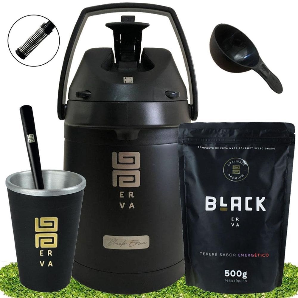 Kit Tereré Black Erva Garrafa 2,5L Cuia Erva Energético