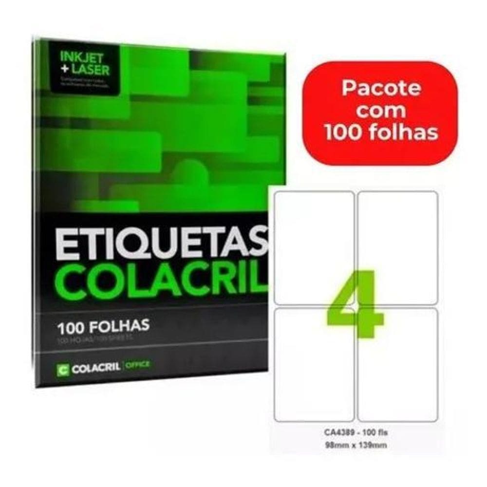 Etiqueta Impressora A4 98 X 139 Mm 100 Fls Ca4389 Colacril C