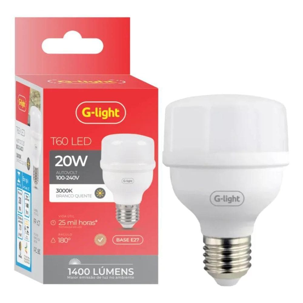 2X Kit 2 Lampada 20W Led 3000K Amarela Bivolt Buldo E27 G-Li