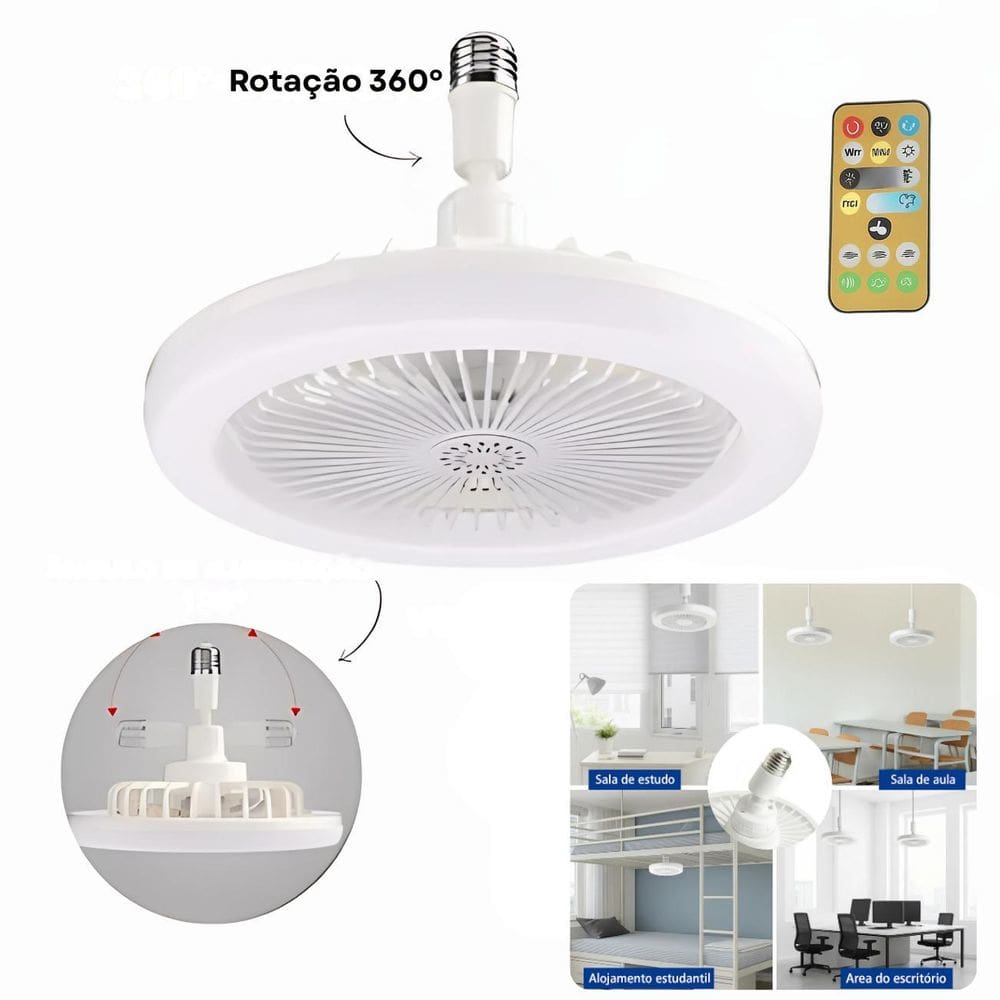 Luminária Ventilador Teto Led 36W E27 Branco Frio/Quente