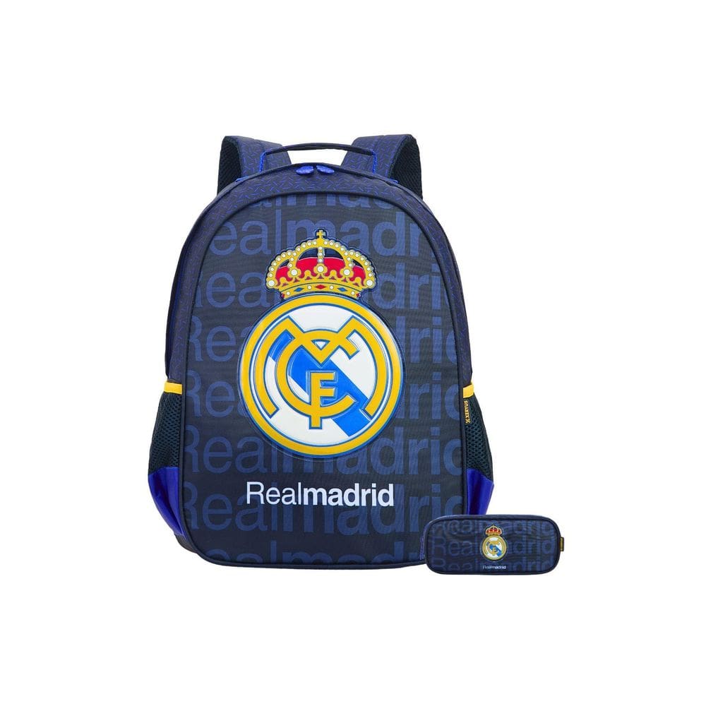 Kit Escolar Mochila Costas+Estojo Triplo Real Madrid Oficial