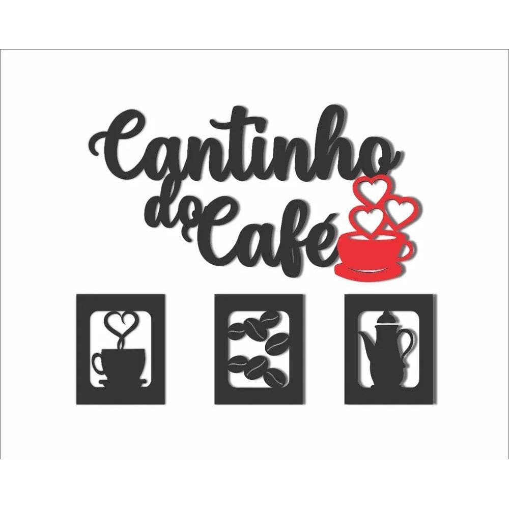 Placa Cantinho Do Café Mdf Kit 4 Peças Preto E Amarelo