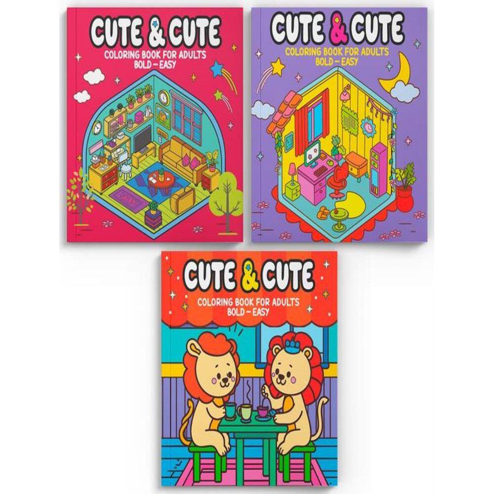 Colecao Cute & Cute Coloring Book For Adults Especial - Kit Com 3 Livros De Colorir