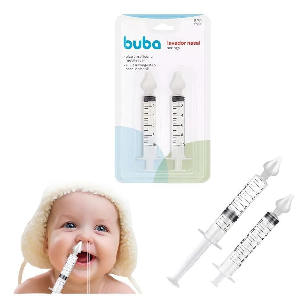 Kit Lavador Aspirador Nasal Seringa Ponta Silicone Buba Bebe