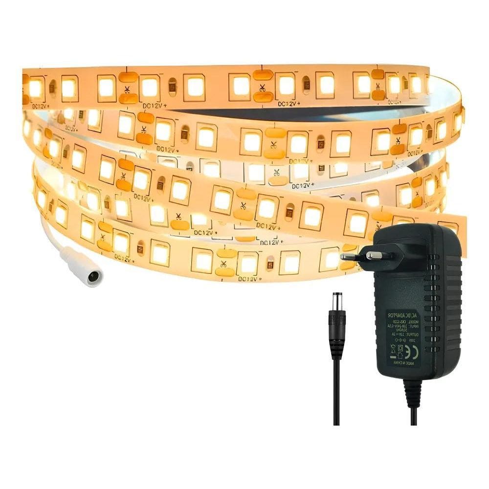 2X Fita Luz De Led Amarela 5M Dupla Face 120Leds/Metro + Fon