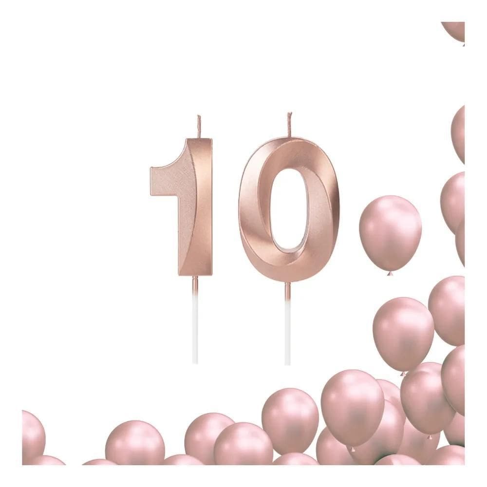 Kit 2 Velas De Aniversario Numero Rose Gold Idades Diversas