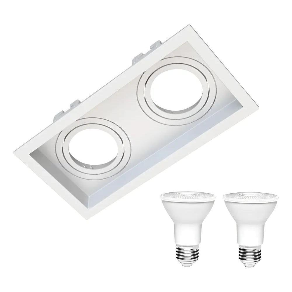2X Spot Duplo Embutir Quadrado Recuado Par20 + Lâmpada 7W 30