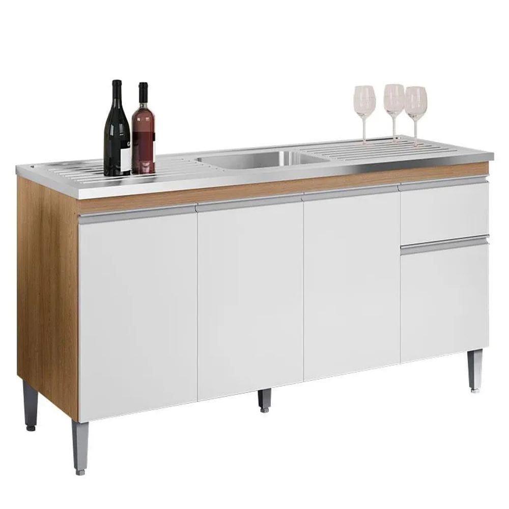 Gabinete de Pia Armário Tatiane 150cm Amêndoa/Branco S/Tampo - AJL Móveis