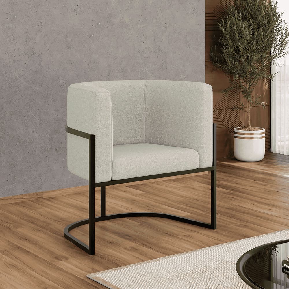 Poltrona Bouclê Decorativa Lua Recepção Base de Ferro Black