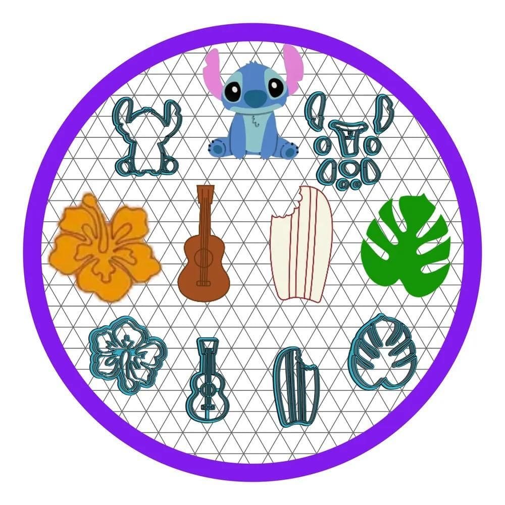 2X Kit Cortadores Lilo E Stitch Acessórios Pasta Biscoito 5C