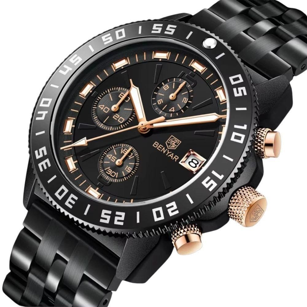 Relógio Marca Superior De Luxo Quartzo Benyar Aço Inoxidável Preto