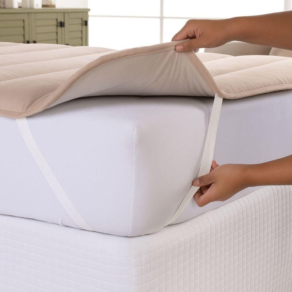 Pillow Top Casal Padrão Casa Scarpa Cotton Malha Algodão Super Macio - Bege