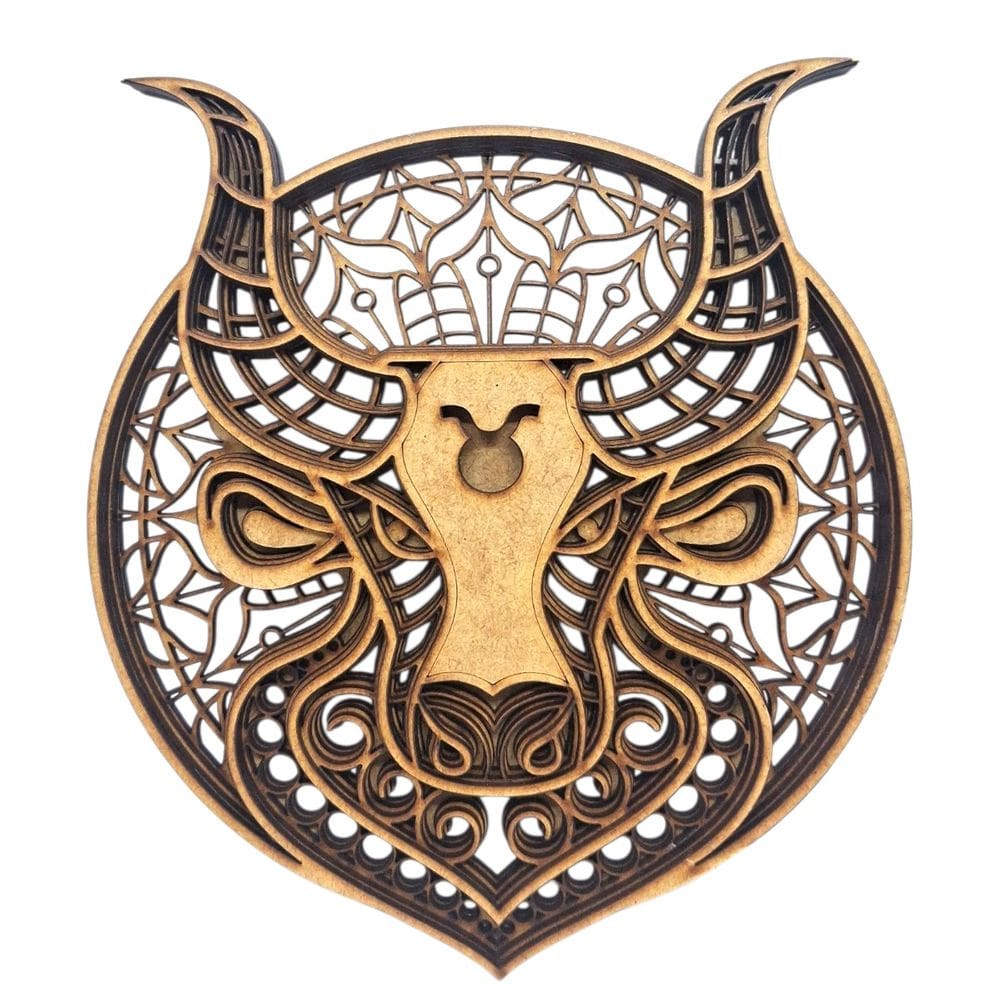 Mandala Signo Touro Enfeite Decorativo de Mdf 17 cm
