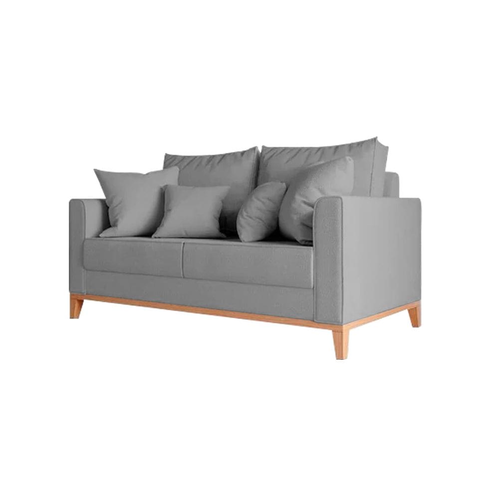 Sofá Namoradeira Beny Base em Madeira Maciça Linho Cinza