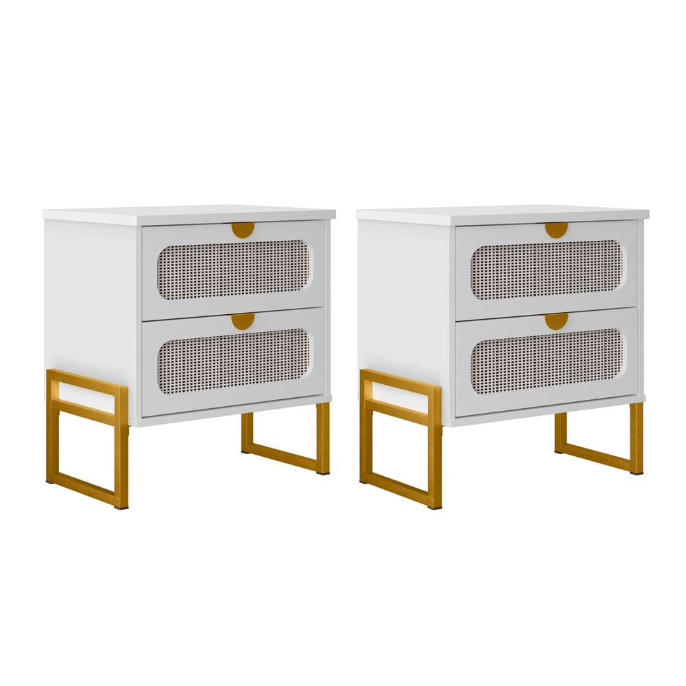 Kit 2 Mesas de Cabeceira Luxo Titanium com Fino Acabamento 45cm - Branco / Dourado