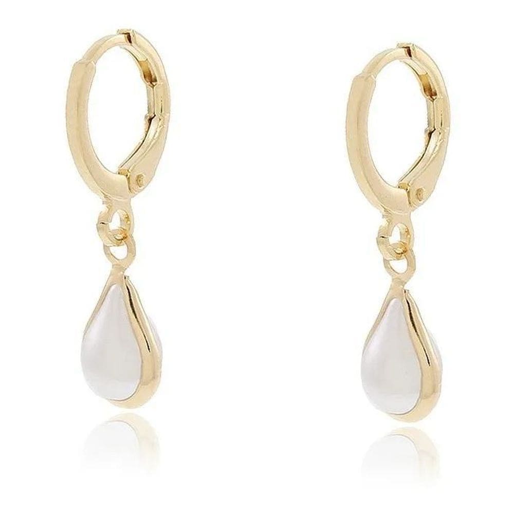Brinco Argola Click Gota Perola Semijoia Folheado Ouro 18K