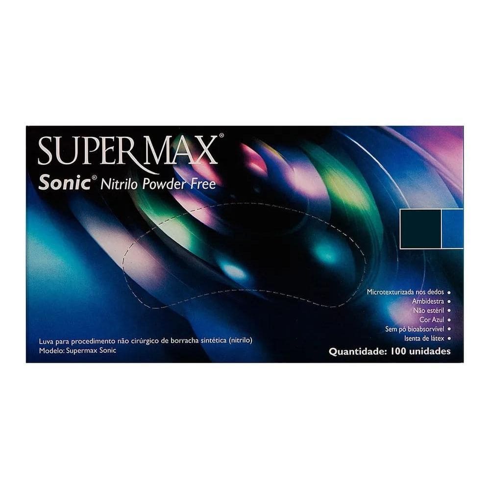 2X Luvas Descartáveis Antiderrapantes Supermax Sonic Cor Azu