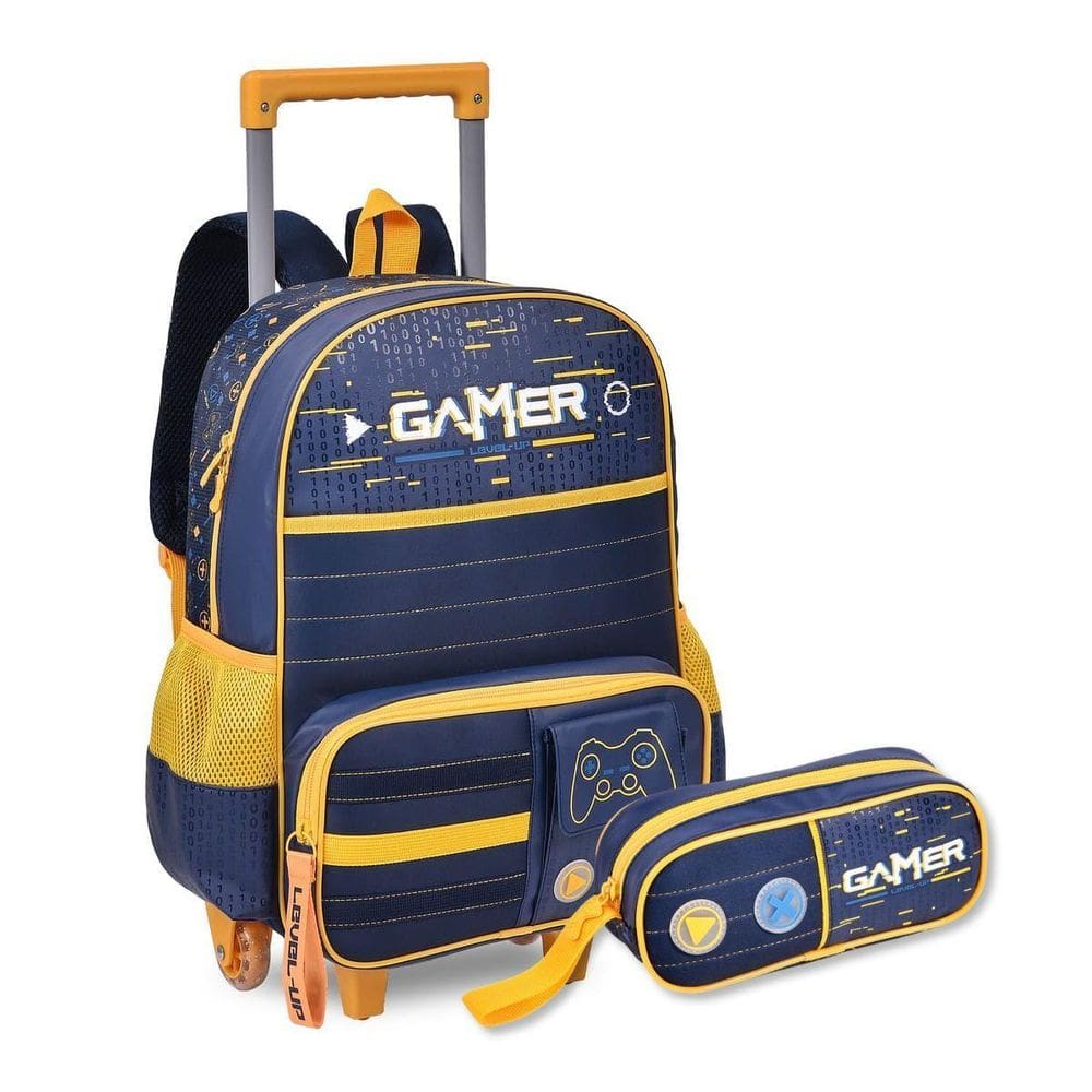Mochila Rodinhas Video Game Com Estojo Duplo Infantil Gamer