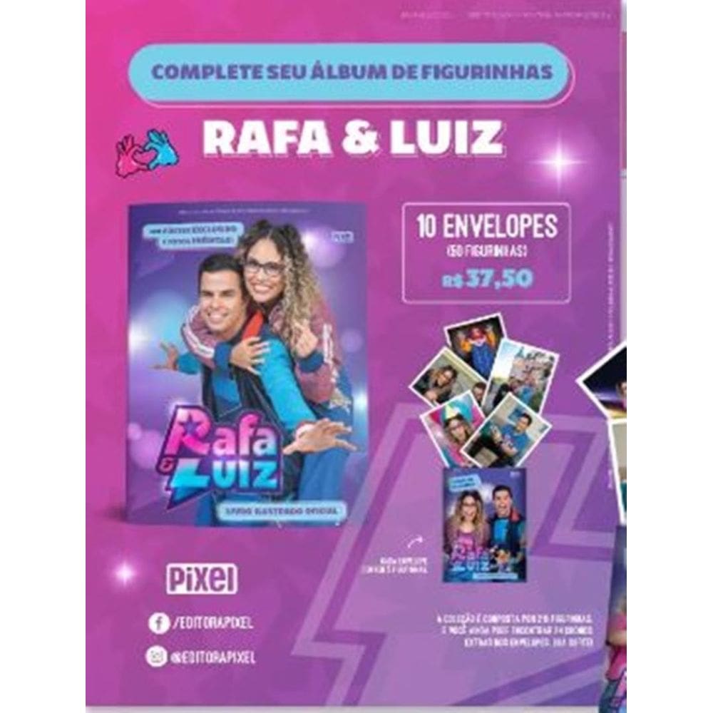 Kit De 10 Envelopes Com 50 Cromos Do Livro Ilustrado Oficial Rafa & Luiz