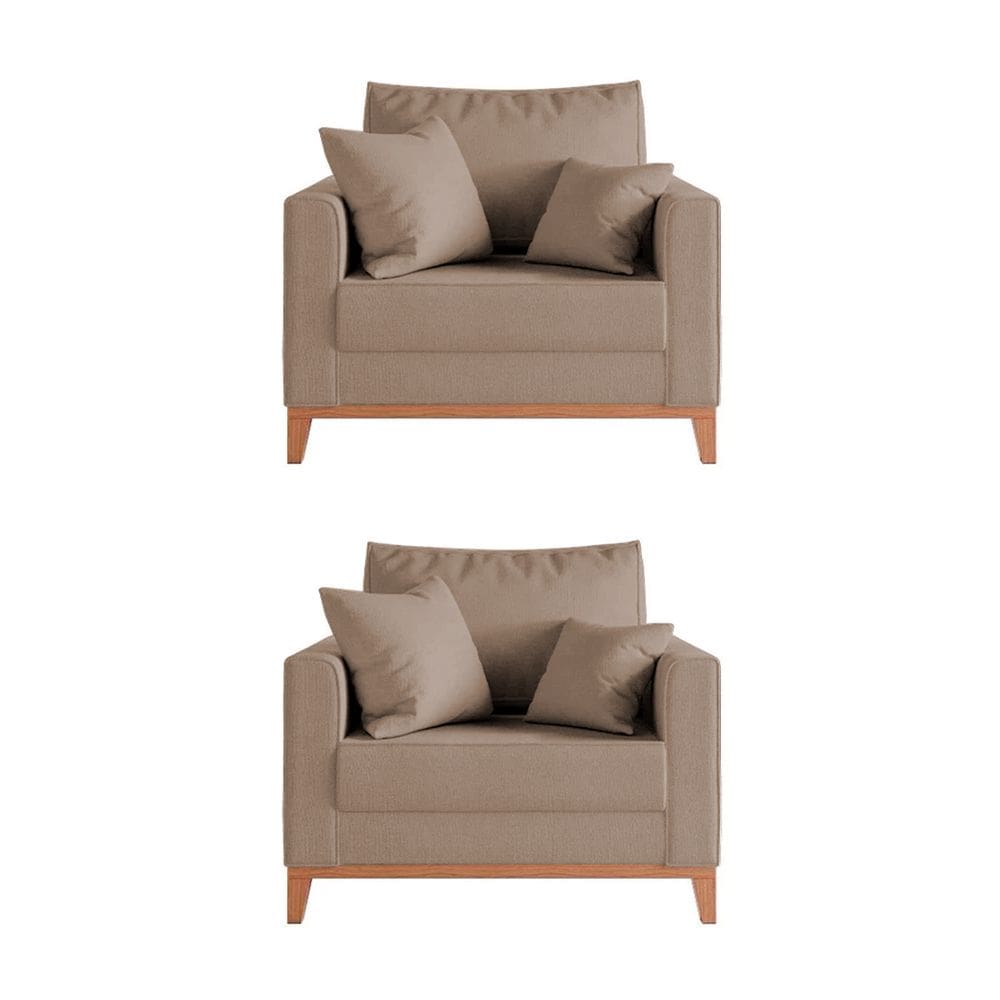 Kit 2 Poltronas Beny Amamentação com 2 Almofadas Base em Madeira Maciça Tecido Veludo Bege
