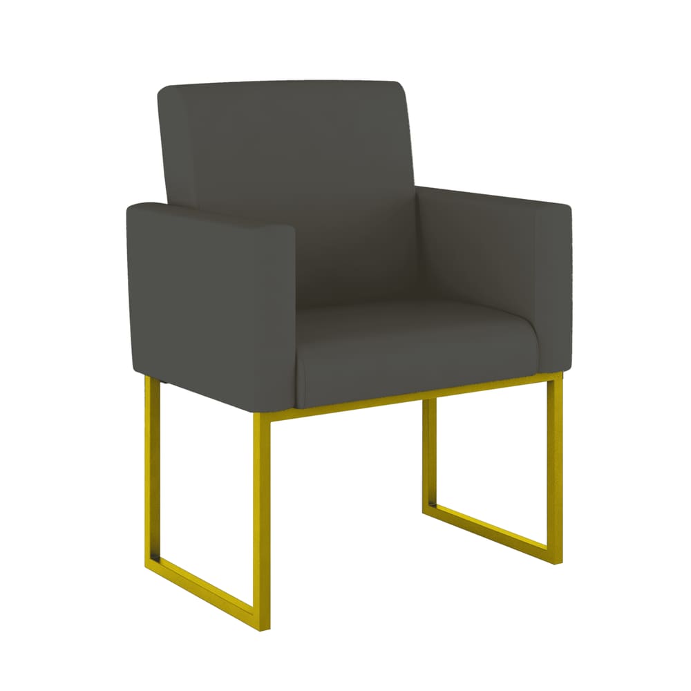 Poltrona Decorativa Recepção Base de Ferro Dourada Courino