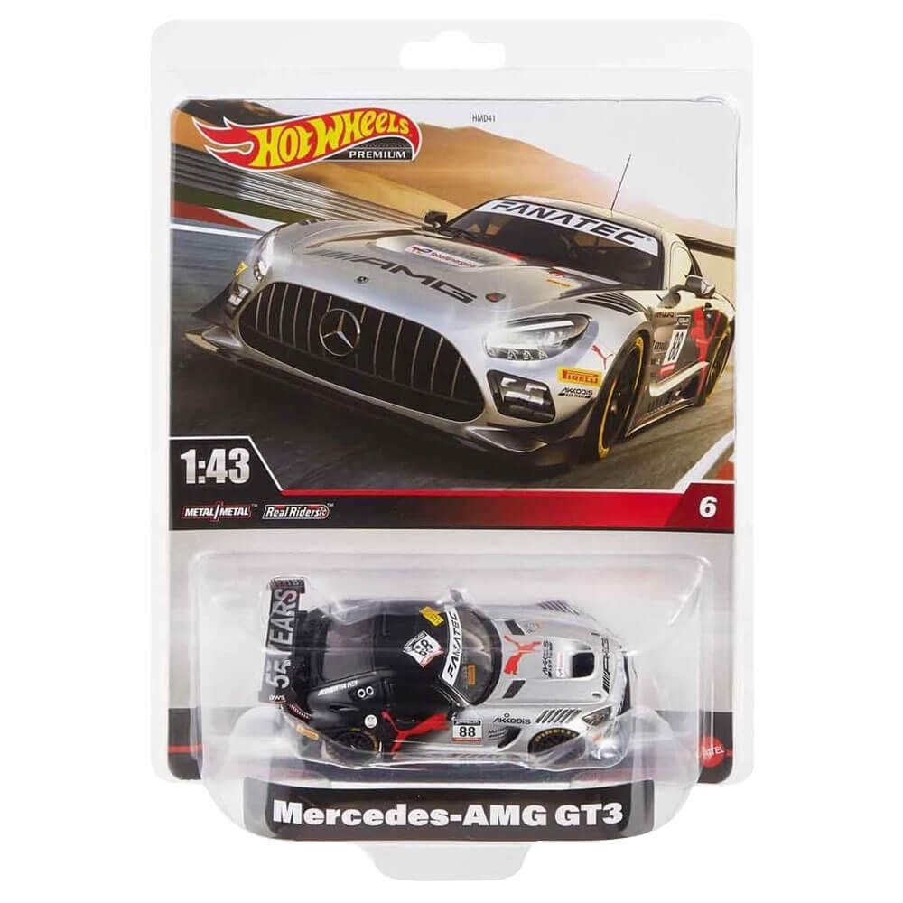Carro de brinquedo colecionável Hot Wheels Premium Real Riders 1:43 Mercedes AMG GT3