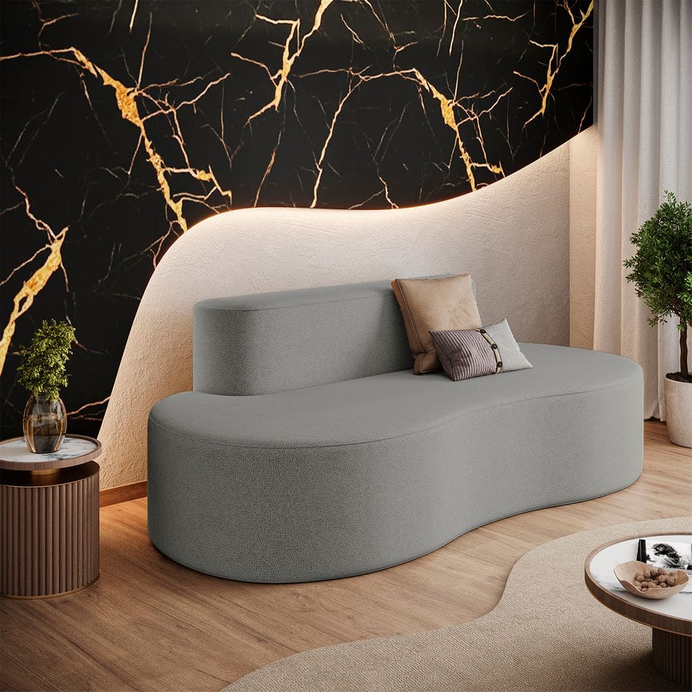 Sofá Curvo 3 lugares Orgânico Loom Bouclê 1,80m Sala Balaqui